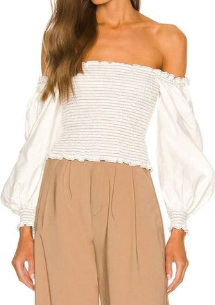 Something Navy Smocked Long Sleeve Top In Ivory