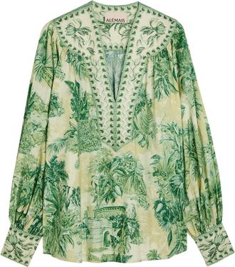 Alemais Alemais Sara Printed Cotton and Silk-blend Blouse - Green - 16 (UK16 / XL)