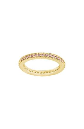 Sterling Forever Cubic Zirconia Pav&eacute; Thin Band Ring in Gold/Pink at Nordstrom, Size 10