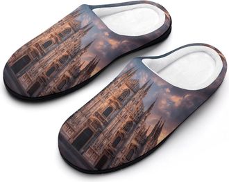 Generic The Duomo Di Milano in Italy Funny Mens Cotton Slippers Soft Non-Slip Rubber Sole House Slipper Indoor Outdoor
