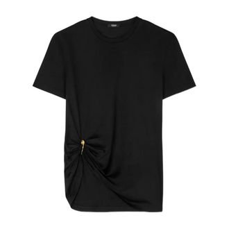 Versace T-Shirts, female, Black, Size: M Draped Emblem Short Sleeve T-Shirt