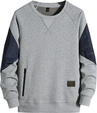 Generic Grey Crewneck Sweatshirt,Mens Patchwork Sweatshirts Crew Neck Casual Pullover Tops Contrast Color Long Sleeve Sweat Shirts Winter Warm Top Workout Jog