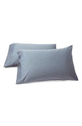Coyuchi Organic Crinkled Percale Set of 2 Pillowcases in Indigo Chambray at Nordstrom, Size Queen