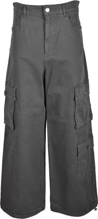 Pinko Cargo Broek met Hoge Taille - Dames - Wijde Broeken - Groen - M - Katoen - Broeken