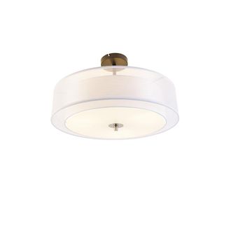 QAZQA Qazqa - Moderno Plaf&oacute;n Moderno Blanco 50 Cm 3 Luces - Drum Duo Vidrio /textil /acero Cil&iacute;ndra Adecuado Para Led Max. 3 X 40 Watt