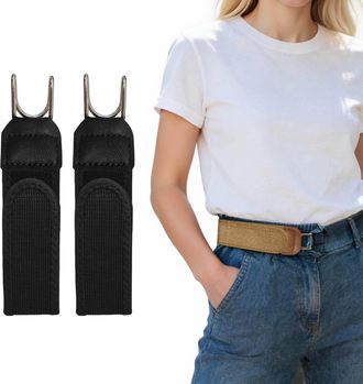 Generic 2PCS Metal Hook Elastic Belt, No Buckle Belts For Men, Buckless Belts, Unisex Waist Strap, Adjustable Side Belt, For Men Women Work Casual Business Tr