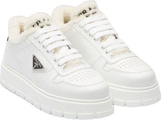 Prada (WMNS) PRADA Leather and Shearling Sneakers White 1E947M_3LEN_F0009_F_ZF45
