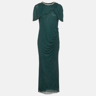 Self Portrait Self Portrait Green Rhinestone Embellished Knit Maxi Dress
