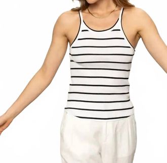 Sanctuary Ribbed Racer Tank Top In White/ Black Stripe