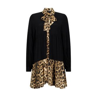 Roberto Cavalli Short Dresses, female, Black, Size: 2XS Leopard Print Dress Mini