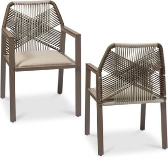 Best Choice Products Set of 2 Indoor/Outdoor Aluminum Woven Rope Dining Chairs w/ Armrests
