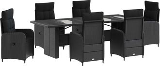vidaXL Juego De Comedor Para Exteriores 7 Uds. Negro Rat&aacute;n Sint&eacute;tico Vidaxl