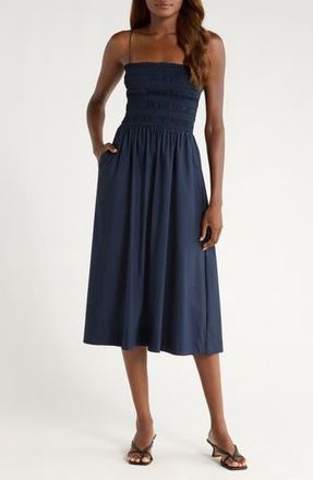 Reformation Kerrie Smocked Cotton Blend Sundress in Midnight at Nordstrom Rack, Size 10