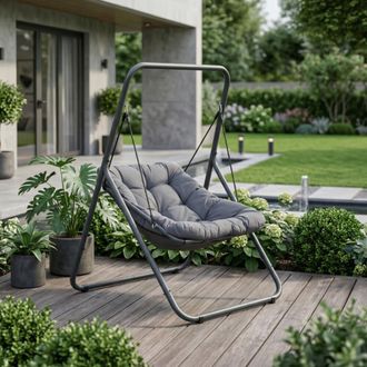 Happers Silla Colgante De Jard&iacute;n Con Soporte Gris &Uacute;nico
