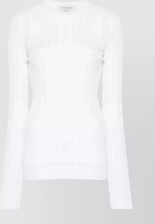 Sportmax ribbed crewneck top with sheer long sleeves