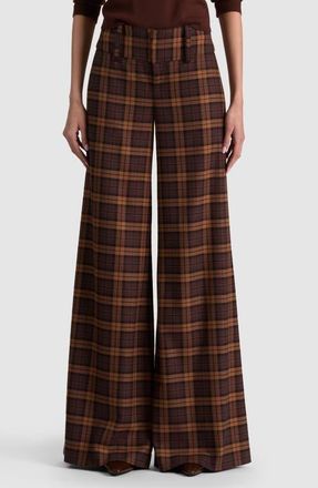 Alice & Olivia Olivia Low Rise Wide Leg Pants in Dark Chocolate/camel at Nordstrom, Size 14