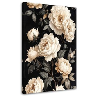 Feeby Impresi&oacute;n De Imagen, Rosas Blancas Sobre Fondo Negro Elegante Decoraci&oacute;n Floral De Pared En Estilo Glamour, 80x120