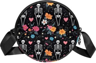 Generic Circle Crossbody Bag for Women, Skeleton Small Sling Bag Daypack with Zipper Adjustable Shoulder Straps Casual Ladies Girls Round Purse