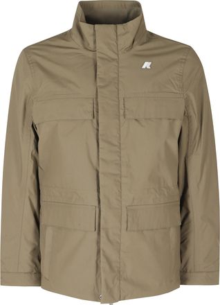 K-Way High-Collar Micro Canvas Casual Jacket With Zipped Pockets