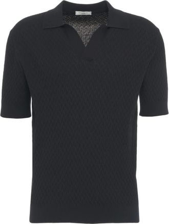 Paolo Pecora Polo Shirts, male, Black, Size: L Black Knitted Polo Shirt Stylish Casual