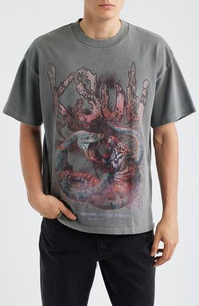 Ksubi Knotted Ekcess Oversize Graphic T-Shirt in Charcoal at Nordstrom, Size Xx-Large