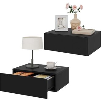 Woltu Set 2 Comodini Sospesi Design Moderno 40x30x14cm Nero