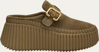 Chlo&eacute; 75mm Nama Suede Platform Clogs