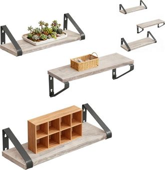Relaxdays Relaxdays wall shelves, set of 6, 3 sizes: 30, 35, 40 cm W, wood-effect & metal, for books & decor, greige