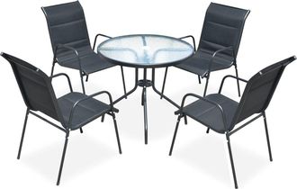 vidaXL Juego De Comedor De Jard&iacute;n 5 Piezas De Acero Negro Vidaxl