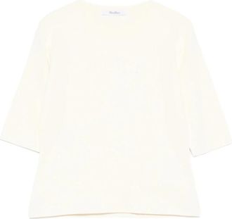 Max Mara Mxpaustero Top met korte mouwen - Dames - Ronde hals truien - Wit - S - Truien & Vesten