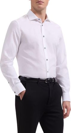 Bugatchi Axel Shaped Fit Floral Jacquard Button-Up Shirt in White at Nordstrom, Size Xxx-Large