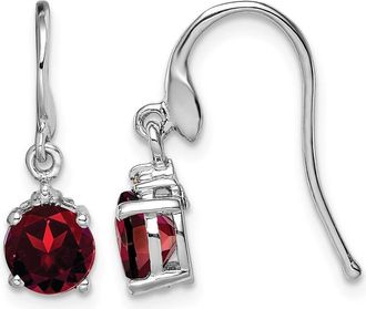 Diamond2Deal Sterling Silver Rhodium Plated Round Garnet and Diamond Wire Earrings