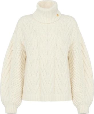 Elisabetta Franchi Gebreide trui - Dames - Coltruien - Beige - XL - Truien & Vesten