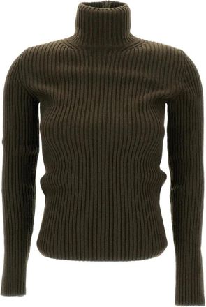 Max Mara Donkergroene Geribbelde Turtleneck Sweater - Dames - Coltruien - Groen - M - Wol - Truien & Vesten