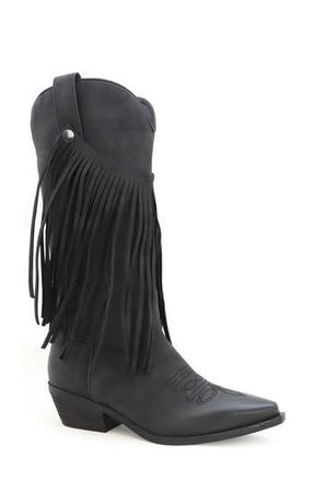 Yoki Avery Fringe Western Boot in Black at Nordstrom Rack, Size 8.5