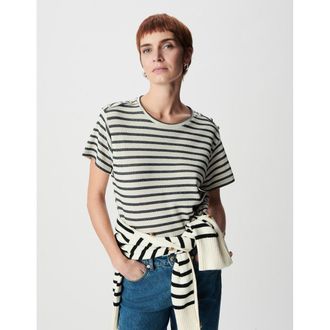 Ikks Gestreept T-shirt met ronde hals, korte mouwen en schouderknopen