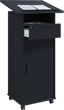 ebuy24 Consola De Altavoz M&oacute;vil Vcm Wood Dimensiones Aprox. Al. 109 A 120 Cm X An. 60 Cm X P. 50 Cm Escritorio De Pie Con Rodillos Rollable Con Caj&oacute;n Mesa De