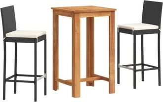 vidaXL Mesa Y Taburetes De Jard&iacute;n 3 Pzas Madera Acacia Rat&aacute;n Pe Negro Vidaxl