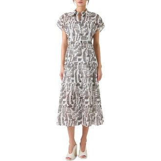 Akris Dance Movements Print Cotton Poplin Shirtdress in Ecru-Black at Nordstrom, Size 12