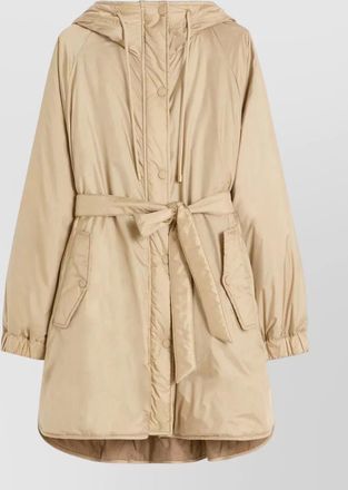 Max Mara long hooded coat quilted belt and pockets