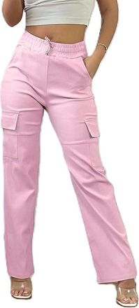 Generic New Ladies Wide Leg Cargo Combat Stretch Casual Trousers Womens Bottoms (UK, Alpha, L, XL, Regular, Regular, Salmon Pink, Relaxed)