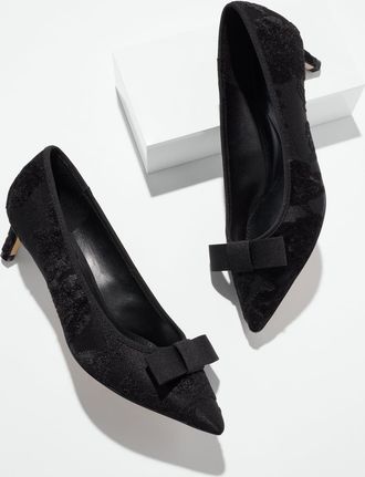 Talbots Sierra Bow Bouquet Damask Kitten Heel Pumps - Black - 10 1/2 M Talbots