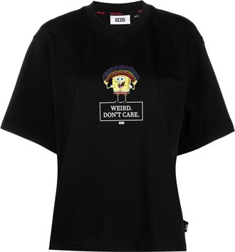 GCDS graphic print T-shirt - women - Cotton - L/XL - Black