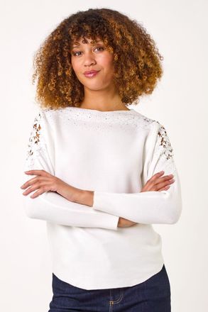 Roman Contrast Embellished Knit Jumper