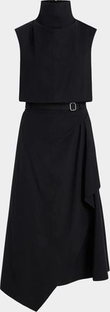 Derek Lam Creased Stretch Cotton Funnel-Neck Wrap Dress