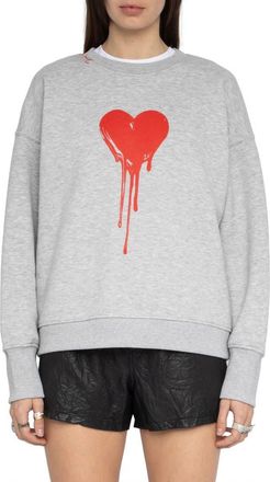 Zadig&Voltaire Oscar Flowing Heart Graphic Organic Cotton Blend Sweatshirt in Gris Chine Clai at Nordstrom, Size X-Small Regular