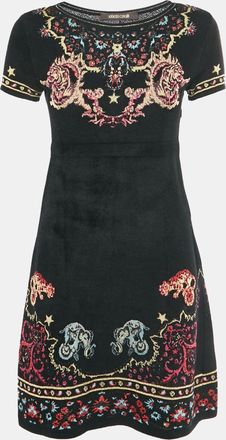 Roberto Cavalli Black Velvet Knit Crewneck Mini Dress