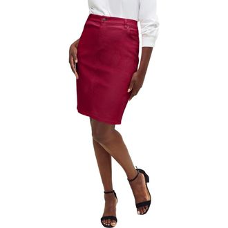 Jessica London True Fit Stretch Denim Short Skirt in Rich Burgundy at Nordstrom, Size 18