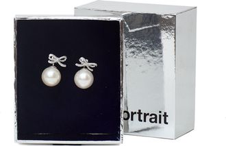 Self Portrait Silver-Plated Brass Crystal Bow Pearl Drop Earrings