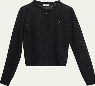 Brunello Cucinelli Linen-Silk Pailette Knit Crewneck Snap Cardigan